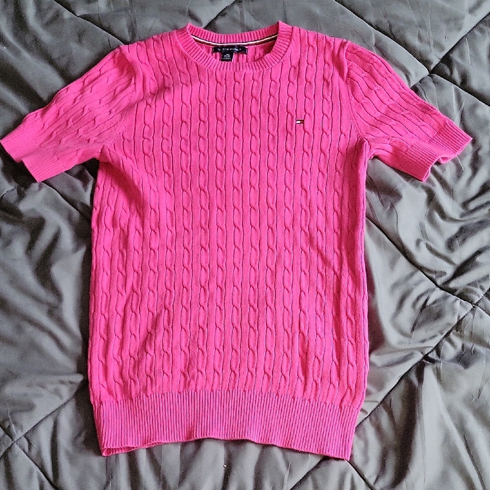 Tommy Hilfiger Pink Crewneck Cable Knit Sweater